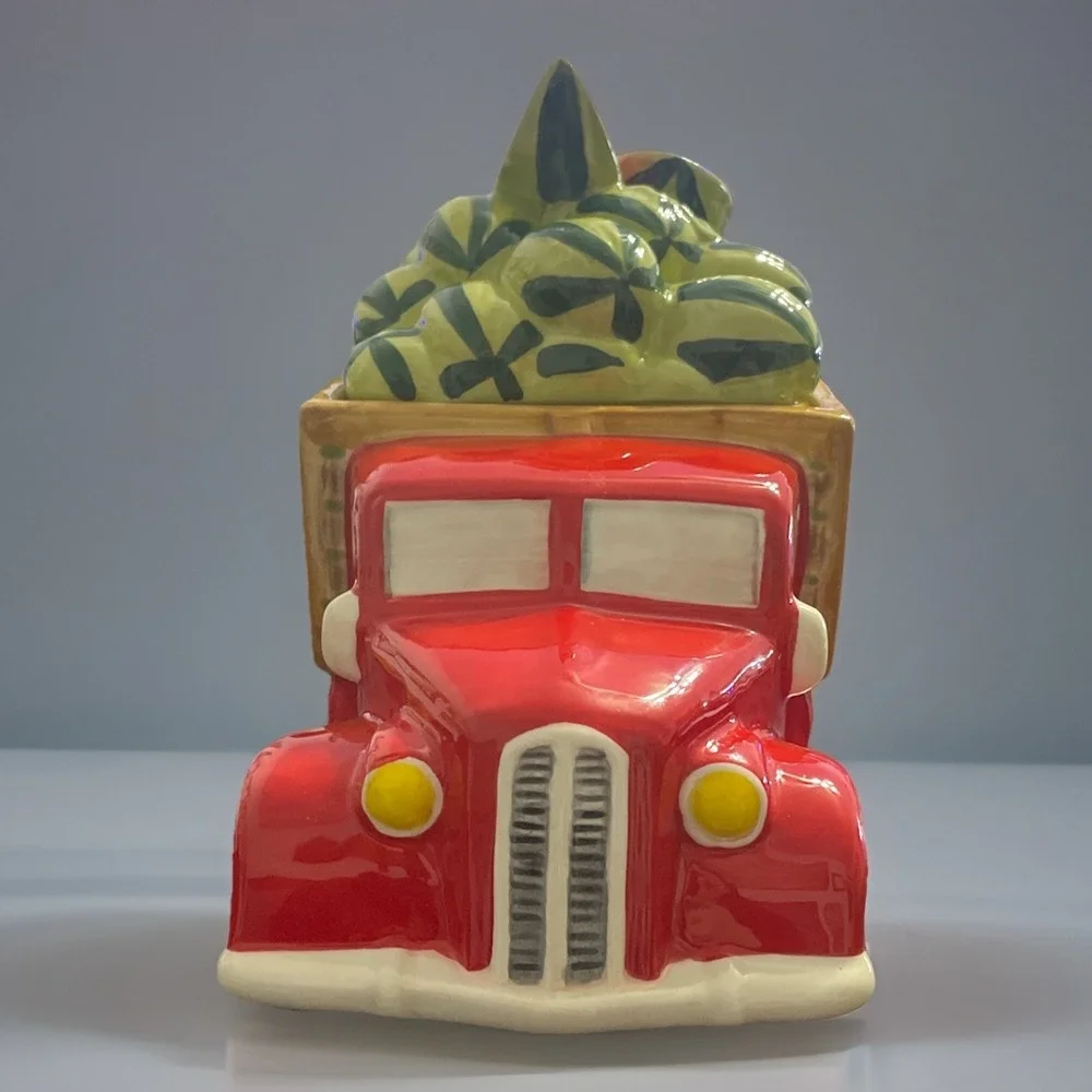 Vtg Pier 1 Imports Handpainted Watermelon Truck‎ Cookie Jar Red 10
